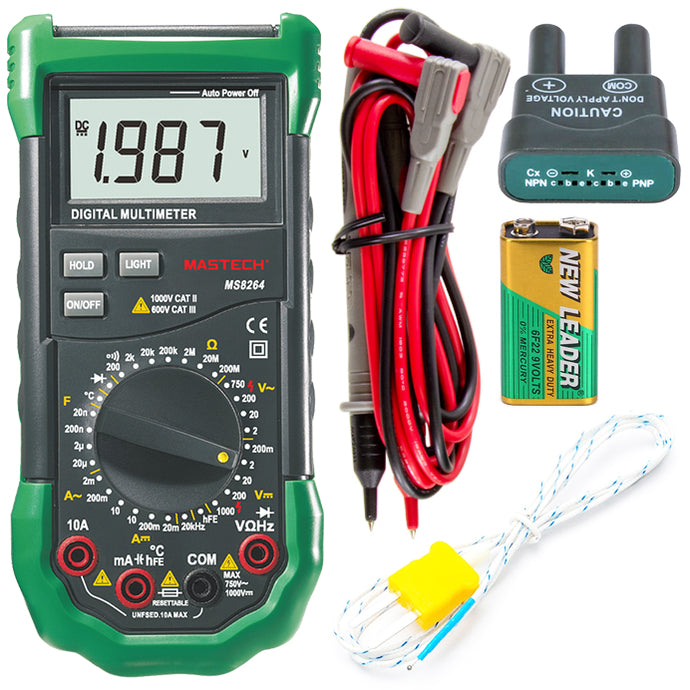 Mastech MS8264 Backlit 30-Range Digital Multimeter with Temperature Measurement