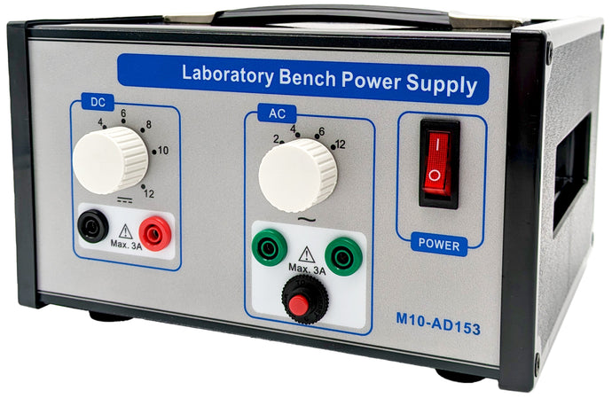 Laboratory AC & DC Power Supply, DC Adjustable 0-12V (Regulated), AC Selectable 2V, 4V, 6V, or 12V, Up to 3A (M10-AD153)