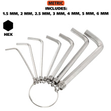 Load image into Gallery viewer, GreatNeck 7 Piece Metric Hex Key Ring Set: 1.5mm, 2mm, 2.5mm, 3mm, 4mm, 5mm, and 6mm (HKM7C)
