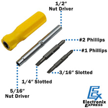 Load image into Gallery viewer, 6-in-1 Screwdriver - Slotted: 3/16&quot;, 1/4&quot; - Phillip: #1, #2 - Nut Driver: 1/4&quot;, 5/16&quot;
