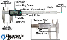 Load image into Gallery viewer, 8-inch Digital Caliper - Measures Inside, Outside, Depth, and Step from .001&quot; to 8&quot; (0.01mm to 200mm), Inches and Millimeters Conversion, Includes Carrying Case
