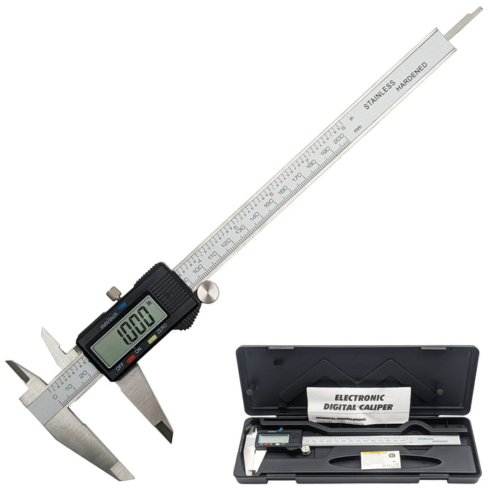 8-inch Digital Caliper - Measures Inside, Outside, Depth, and Step from .001