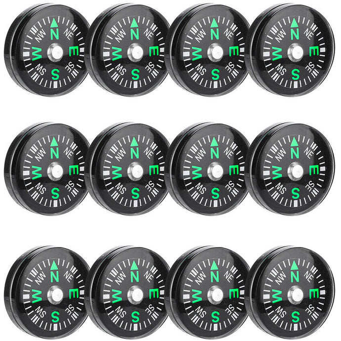 12 Pack 20mm Button Compass for DIY Paracord Survival Bracelets, Camping, Hiking