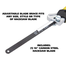 Load image into Gallery viewer, GreatNeck True Close Quarter Hacksaw | Cut Through Wood, PVC, Foam, Brass, and More | 10 inch Carbon Steel Blade and Strong Aluminum Hacksaw Frame Included | Designed for Power and Comfort (80070)
