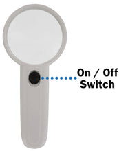 Load image into Gallery viewer, 2.5&quot; Diameter Handheld Illuminated Magnifying Glass with 2 LEDs, 3X Magnification Power
