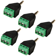 Load image into Gallery viewer, 5 Pack Stereo Plug 3.5mm Male Jack to 3 Pin Screw Terminal Connector
