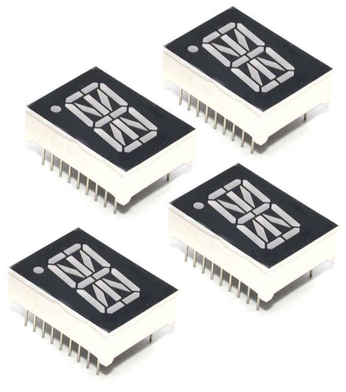 4 Pack 0.8 inch (20mm) 16 Segment Single Digit Alphanumeric Display, Red, Common Cathode