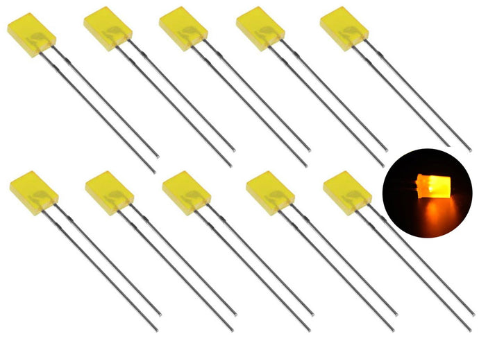 10 Pack Yellow Rectangular LEDs, Diffused Lens (5mm x 2mm x 7mm)