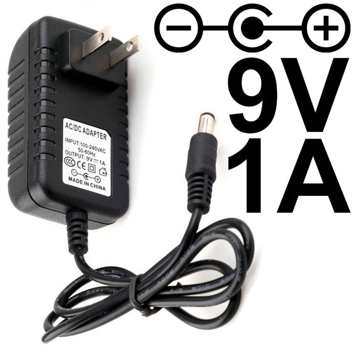 9 Volt DC, 1 Amp Power Adapter with 5.5mm Barrel Jack, 2.1mm Inner Diameter (Center Positive)