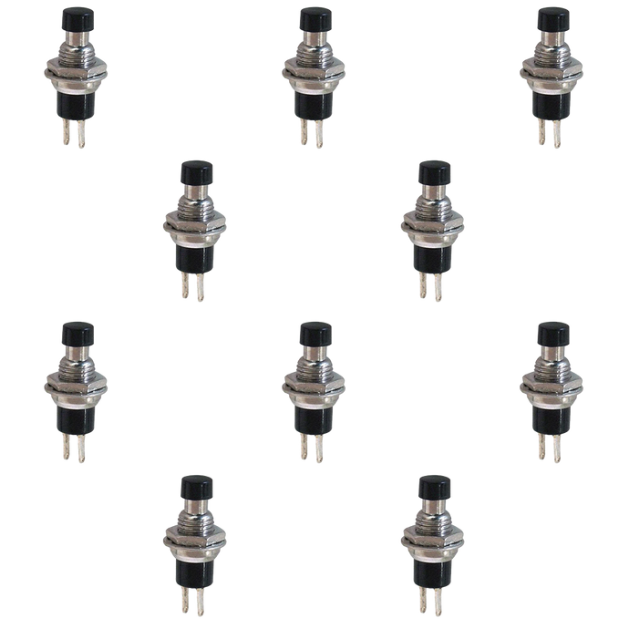 10 Pack Normally Closed Momentary Switch, Round Black Button, Panel Mount with Solder Lug Termination