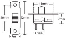 Load image into Gallery viewer, 6 Pack Mini 15mm SPST Slide Switch with 2-Pin Solder Lug Termination
