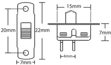 Load image into Gallery viewer, 10 Pack Mini 15mm SPST Slide Switch with 2-Pin Solder Lug Termination
