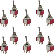 Load image into Gallery viewer, 10 Pack Miniature On-On DPDT Toggle Switch, 6-Pin PC Lead Termination
