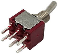 Load image into Gallery viewer, Mini DPDT Toggle Switch ON-ON with 6-Pin Through-Hole PCB Leads, 6A @ 125V AC (0.51&quot; x 0.46&quot; x 1.15&quot;)
