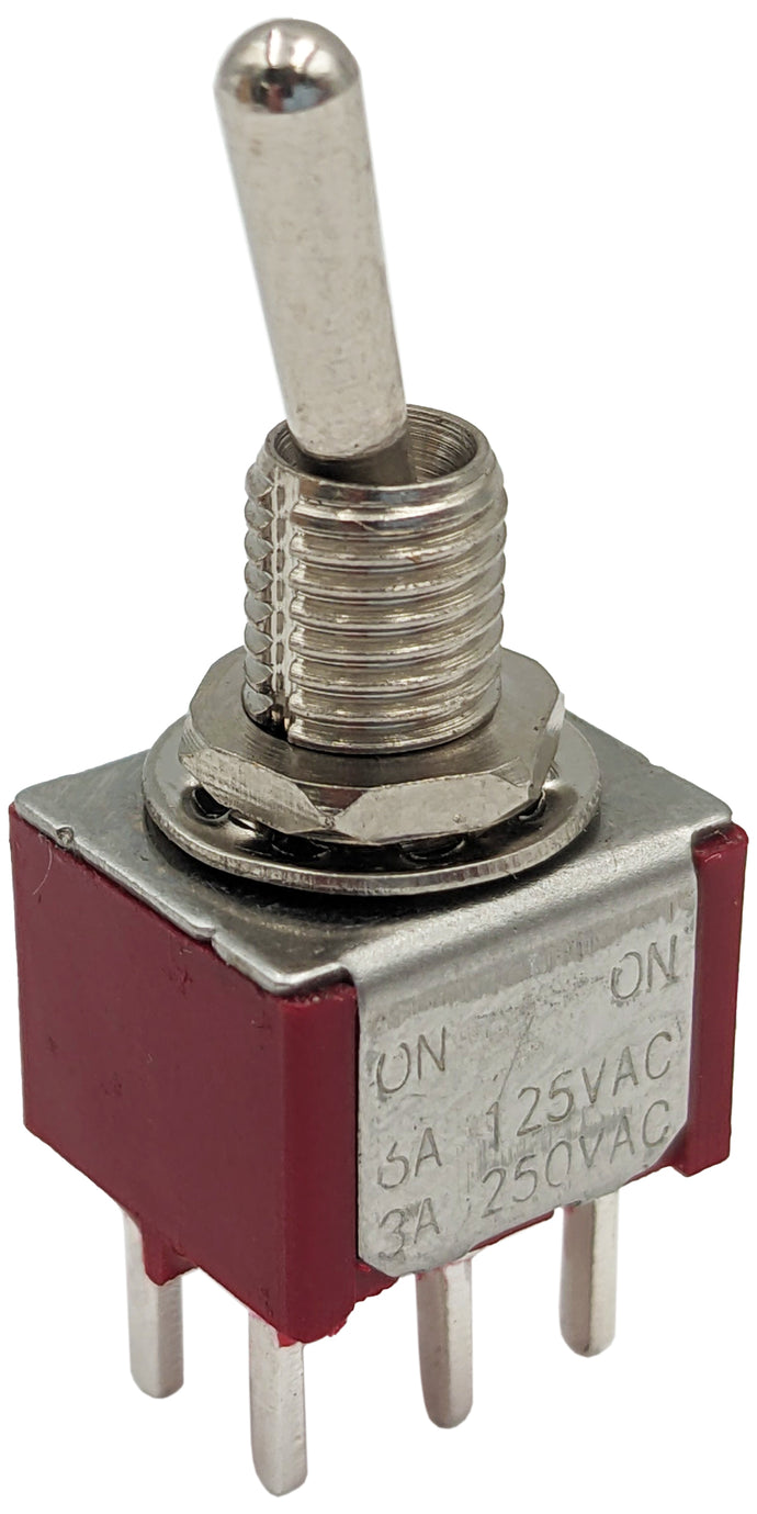 Mini DPDT Toggle Switch ON-ON with 6-Pin Through-Hole PCB Leads, 6A @ 125V AC (0.51