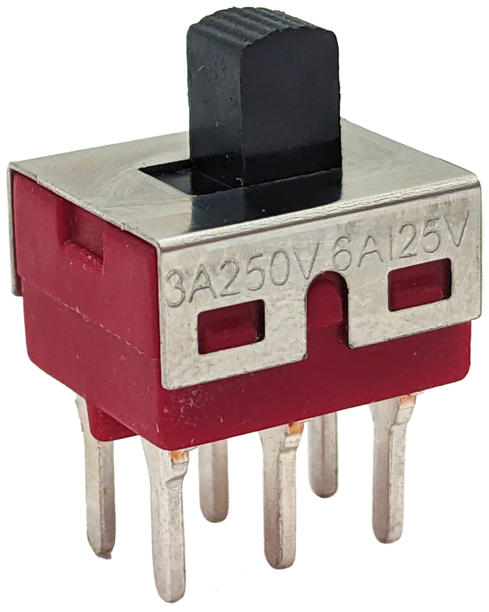 DPDT On-On Mini Slide Switch with PC Leads, 6 Pins (0.45