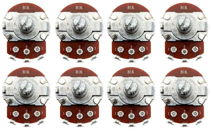 8 Pack 1K Ohms Potentiometer, 1/2W, Panel Mount, Single Turn, Serrated Shaft