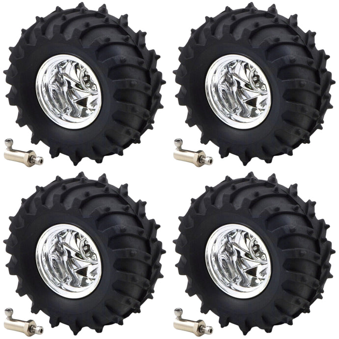 4 Pack Dagu 120mm Spiked Rubber Wheels for RC / Robotics, 60mm Width, 4mm Axle