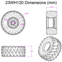 Load image into Gallery viewer, Dagu 120mm Spiked Rubber Wheel for RC / Robotics, 60mm Width, 4mm Axle (RS003CS)
