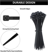 Load image into Gallery viewer, 500 Piece Zip Tie Assortment, Includes 4&quot;, 5.5&quot;, 8&quot;, 11&quot;, 14&quot; UV Resistant Nylon Wire Ties for Indoor or Outdoor Cable Management (Black)
