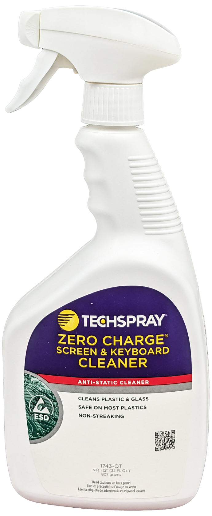 Techspray Zero Charge Screen & Keyboard Cleaner, 1 Quart Spray Bottle (1743-QT)