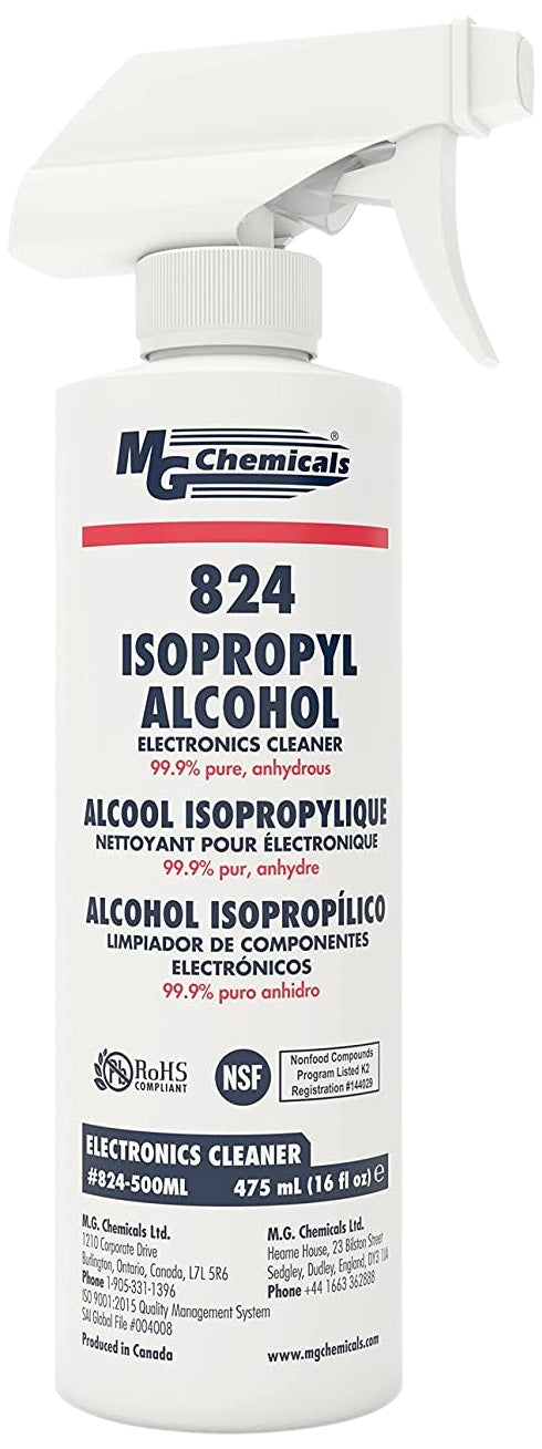 MG Chemicals 99.9% Isopropyl Alcohol Electronics Cleaner in 475 mL Liquid Spray Bottle (824-500ML)