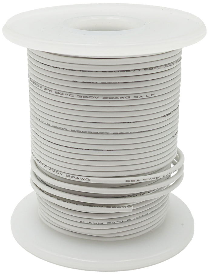 100 Feet White 20 Gauge Solid Hook-Up Wire, Tinned Copper, PVC Insulation (Shade May Vary)