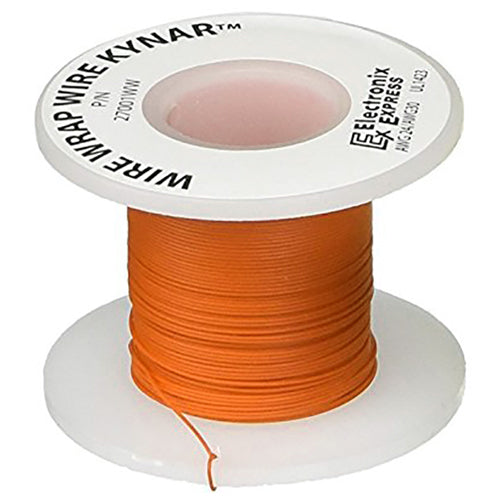 100 Feet Orange 30 Gauge Solid Kynar Wire Wrap Wire, Tinned Copper, PVDF Insulation