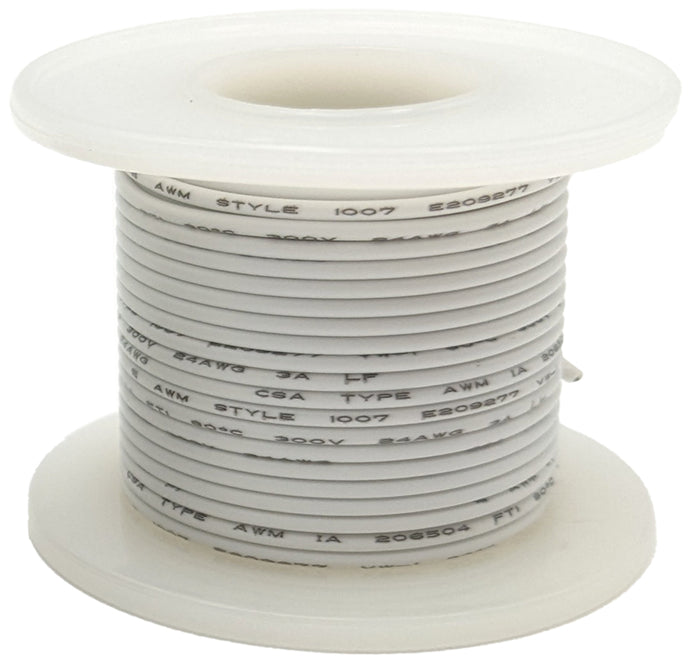 25 Feet White 24 Gauge Solid Hook-Up Wire, Tinned Copper, PVC Insulation (Shade May Vary)