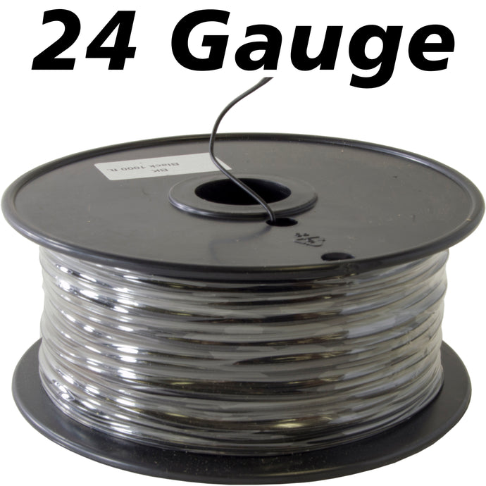 1,000 Feet Black 24 Gauge Stranded Hook-Up Wire, Tinned Copper, PVC Insulation