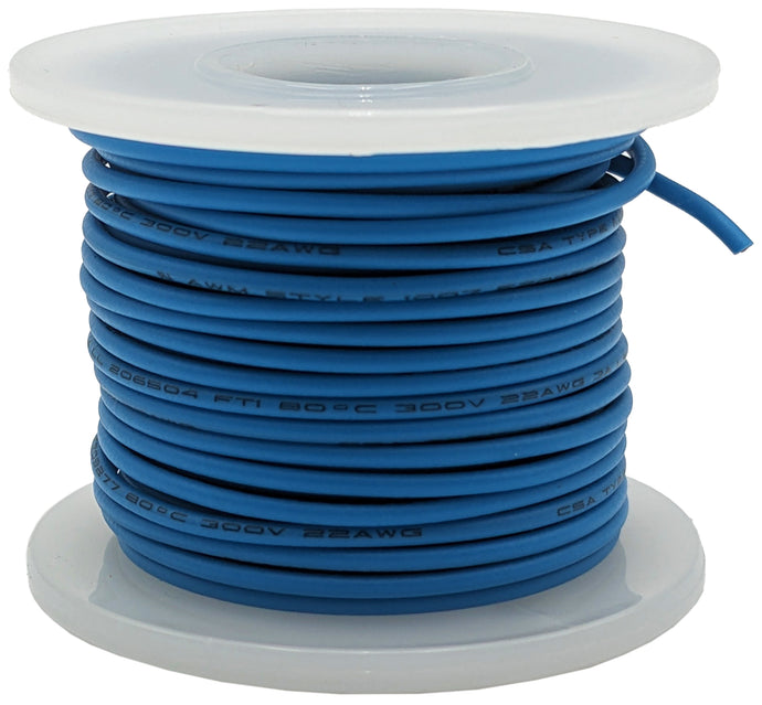 25 Feet Blue 22 Gauge Stranded Hook-Up Wire, Tinned Copper, PVC Insulation (Shade May Vary)