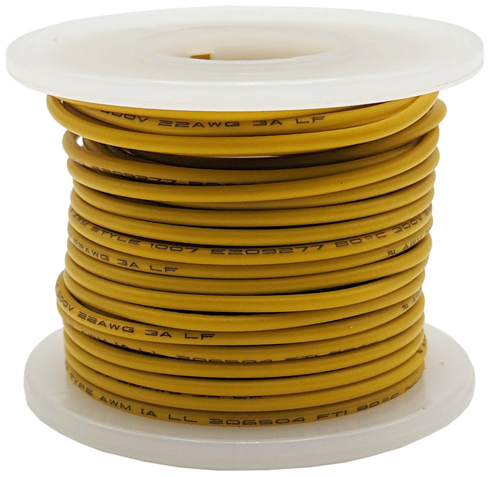 25 Feet Yellow 22 Gauge Stranded Hook-Up Wire, Tinned Copper, PVC Insulation (Shade May Vary)