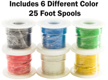 Load image into Gallery viewer, Solid 22 Gauge Hook Up Wire Kit - Includes 6 Different Color 25 Foot Spools, Tinned Copper, PVC Insulated
