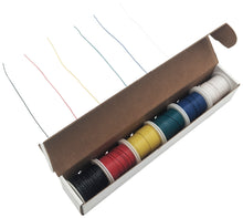 Load image into Gallery viewer, Solid 24 Gauge Hook Up Wire Kit - Includes 6 Different Color 100 Foot Spools, Tinned Copper, PVC Insulated
