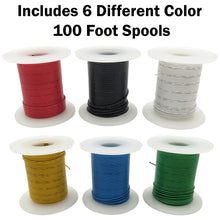 Load image into Gallery viewer, Solid 26 Gauge Hook Up Wire Kit - Includes 6 Different Color 100 Foot Spools, Tinned Copper, PVC Insulated
