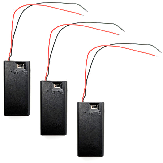 3 Pack 9V Battery Holder with Cover, ON/OFF Switch, Red & Black Wire Leads