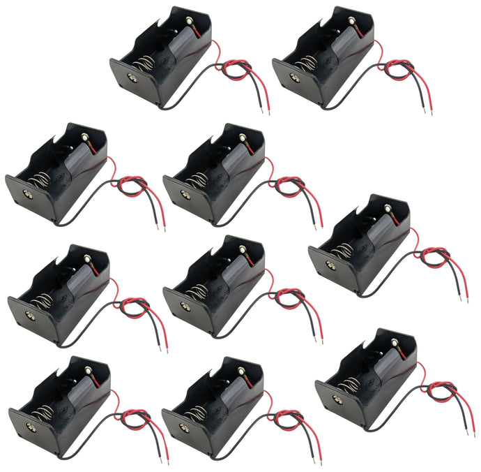 10 Pack Single 'D' Cell Battery Holder with Wire Leads, Plastic Case (2.71