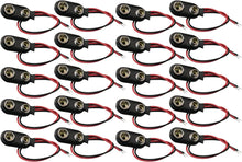 Load image into Gallery viewer, 20 Pack 9V Battery Snaps with Red and Black Leads, I-Type, 9 Volt Battery Connectors
