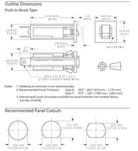 Load image into Gallery viewer, Thermal Circuit Breaker, 1A, 1 Pole, 32 VDC, 250 VAC, Snap-in Panel Mount
