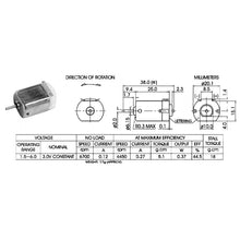 Load image into Gallery viewer, 3V DC Motor with Wire Leads, 11,000 RPM (1&quot; x 0.8&quot; x 0.6&quot;)
