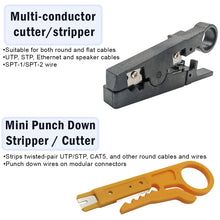 Load image into Gallery viewer, 9-in-1 Network Toolkit with RJ45 Ethernet Crimping Tool, Krone Type Punch Down Tool, Networking Cable Tester, RJ45 Connectors, and Wire Strippers with Carrying Case
