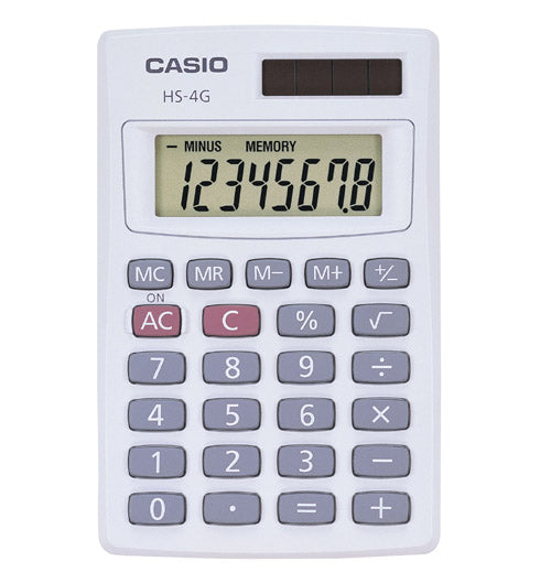 Casio Basic Solar Calculator with 8 Digit Display, White (HS4GS)