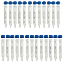 Load image into Gallery viewer, 25 Pack 14mL Conical Graduated Plastic Centrifuge Tubes with Caps (5&quot; Long, 5/8&quot; Diameter)
