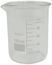 Load image into Gallery viewer, 12 Pack 100mL Glass Beakers with Pour Spout, Borosilicate, 2.09&quot; Diameter x 2.85&quot; Tall
