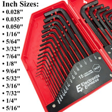 Load image into Gallery viewer, 30 Piece Hex Wrench Set, Popular Inches and Metric Sizes with Red Storage Case
