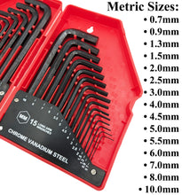 Load image into Gallery viewer, 30 Piece Hex Wrench Set, Popular Inches and Metric Sizes with Red Storage Case
