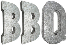 Load image into Gallery viewer, 20&quot; Tall Metal &quot;BBQ&quot; Letters - Hanging Décor, Silver with Rusted Edges, Galvanized Wall Mountable Decoration for Country, Mid-Century, or Farmhouse Theme
