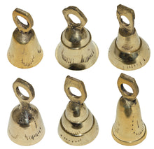 Load image into Gallery viewer, 6 Assorted Mini Brass Bells with Loops for Hanging, Functional Decoration for Crafting, Door Chime, Wedding Chimes (Gold Color)
