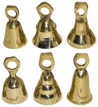 Load image into Gallery viewer, 6 Assorted Mini Brass Bells with Loops for Hanging, Functional Decoration for Crafting, Door Chime, Wedding Chimes (Gold Color)
