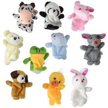 Load image into Gallery viewer, 10 Piece Soft Plush Animal Finger Puppet Set (Elephant, Panda, Duck, Rabbit, Frog, Mouse, Cow, Bear, Dog, Hippo)
